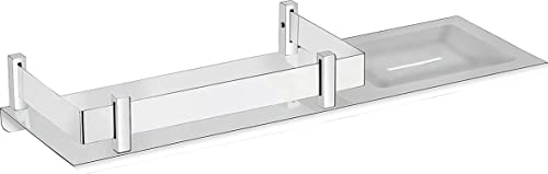 Image of Primax Stainless Steel 2in1 Multipurpose Mirrored, Nickel, Chrome Finish Bathroom Accessories Shelf with Soap, Dish Holder (15x5 Inches, Silver) - Pack of 1