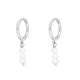 LYGXWJFC Pendientes Cuadrados de aro auténtico con Perlas de circón para Mujer, aretes con Piercing Redondo, joyería