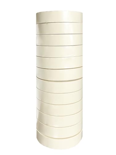 TEKHOME Nastro di carta gommata per mascheratura, verniciatura,disegno, 50m x 25mm, Torre da 12 rotoli (1Torre)