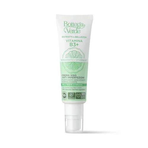 Bottega Verde - Vitamina B3+, Crema Viso Anti Imperfezioni, 50 ml, con Vitamina B3 e Bergamotto, Azione Purificante e Opacizzante, per Pelli Miste o Grasse