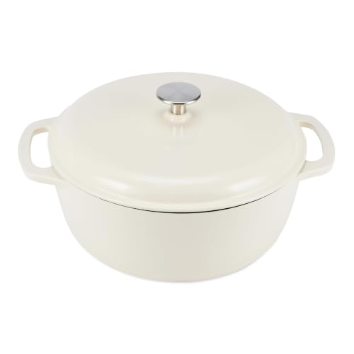 Amazon Basics Enameled Cast Iron Dutch Oven Pot with Lid, Round, Dual Handles, Heavy-Duty, Oven Safe...