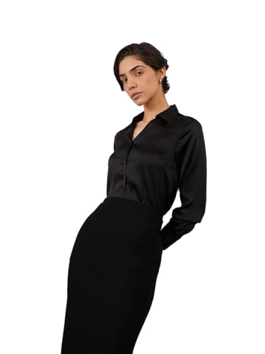 Image of FableStreet Women Shirts | Comfort Fit Spread Collar | Premium Satin Fabric for Formal, Business Casual