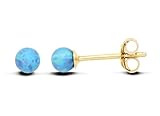 Old English Jewellers 9ct Yellow Gold on Silver 4mm Blue Opal Ball Stud Earrings