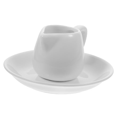 CIYODO Ceramic Milk Pitcher Set Set of Milk Jar Bottom Plate Pitcher Saucer for Home Restaurant Bar Party