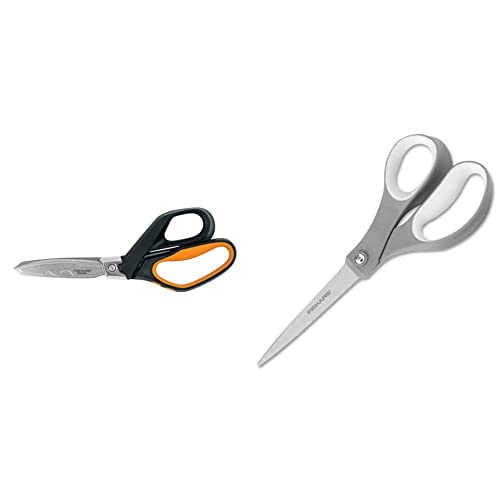 Fiskars 710150-1001 PowerArc Shears (10 Inch) & 01-004761J Softgrip Scissors Straight Stainless Steel, 8 Inch,Gray