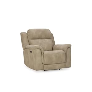 Signature Design by Ashley Next-Gen DuraPella Power Recliner with Adjustable Headrest, Extended Ottoman, USB Charging, Water Repellent Faux Leather, Beige