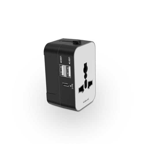 Image of Goldmedal Bolt + Universal Travel Adaptor | 2 Type A & 1 Type C USB Ports for Quick Charging | Supports Variety of Plug Types| Perfect for International Travel - Black & White | For Home & Office, Supports Variety of Plug Types| Perfect for International Travel - Black & White
