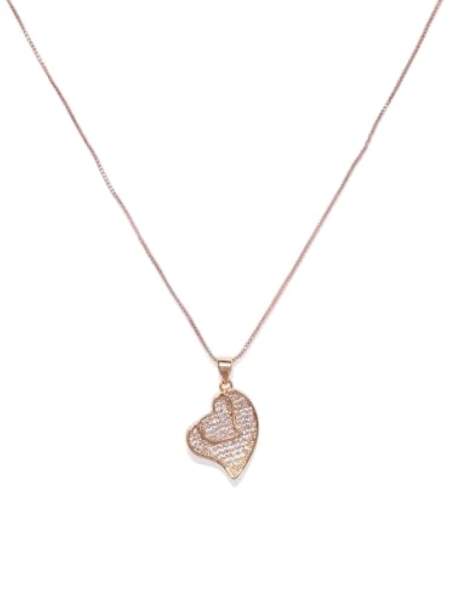 Women's Double Heart Pendant Necklace, Gold Plated