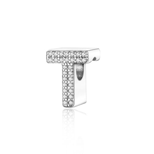 Abalorio de plata de ley 925 con circonitas cúbicas, abalorio de letra del alfabeto A-Z para pulseras Pandora para mujeres y niñas, regalo de joyería de cumpleaños, Plata de ley