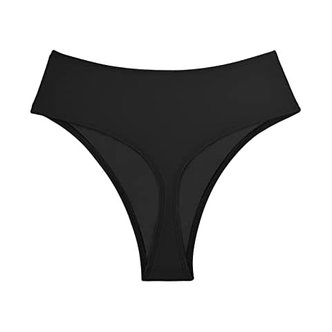 Kepblom Women's Thong Rave Bottoms High Waisted Bikini Bottom High Cut Panties for Dance Festival, Black, M Cover