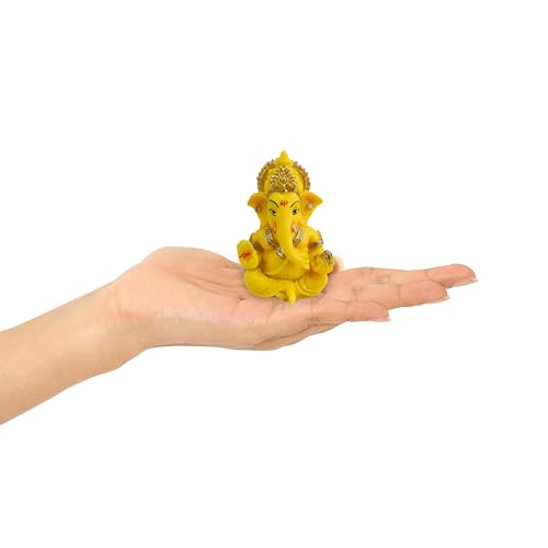 Image of 3.5 Inch Ganesha Idol Car Dashboard Idol Ganesha Murti Ganpati Idol for Home Decor Lord Ganesh Statue Gift for Office Desk Puja Room Figurine Decoration (Yellow)