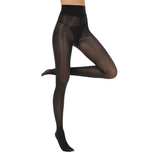 MANZI 2 Pairs Women's Shiny Sheer Tights High Waist Silk Comfort Stockings Oil Shimmery Nylons Pantyhose