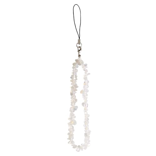 AOKSUNOVA Cadena corta universal para teléfono móvil, colgante para teléfono móvil, cuentas de teléfono móvil, correa de cristal de piedras preciosas para teléfono móvil (blanco + negro), 21 cm, Metal
