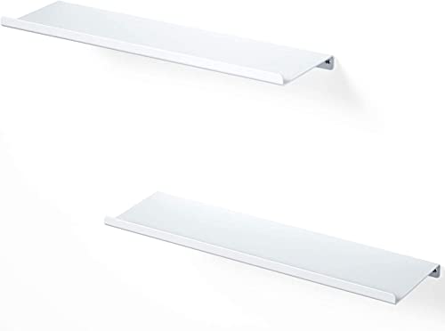 Image of OrganizeMee Metal Small Wall Mounted Shelves,Bluetooth Speaker,Wi-Fi Camera Stand Corner Floating Shelf for Living Room & Bedroom,Home Decor Items Plant Pot mounting Racks (White Set of 2)