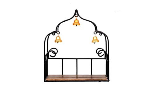MetalTouch Wall Mounted Shelf Hanging Puja Temple Shelf with Bell Stylish Iron & Wood God Stand for Pooja Room Mandir Stand Temple | Home Shelves for Mandir