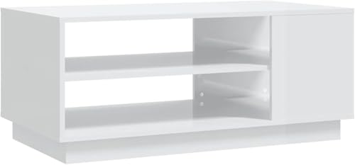 Table basse blanc brillant haut de gamme avec rangement en bois - 4