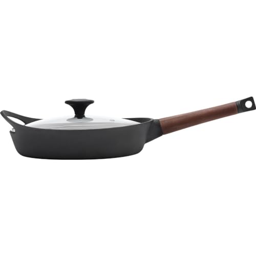 Wok de hierro fundido con mango de madera para cocina miniatura 1