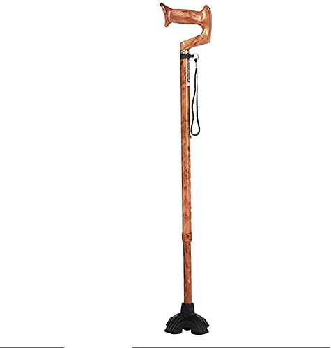 HUIBBGO Bastón Plegable para Caminar, bastón para Ancianos, bastón Multifuncional de imitación de Madera Maciza, muletas para Ancianos, bastón Ligero de Cuatro pies, Extensible de aleación