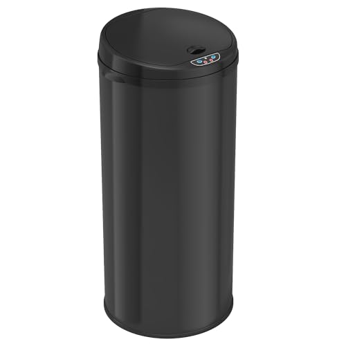 Image of iTouchless 50 Liter / 13 Gallon Sensor Kitchen Trash Can with Odor Filter - Slim Round Black Stainless Steel Automatic Garbage Recycling Bin for Home, Office, Business, Garage