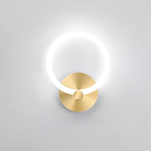 LANMOU Lámpara de Pared LED Interior Aplique de Cabecera Moderna 10W Dorado Redondo 19cm Apliques de Pared Decoración para Dormitorio Salón (6000K White Light)