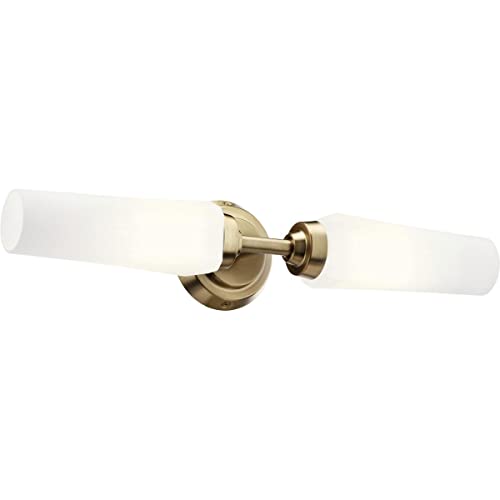 Kichler Truby 2-Light Bathroom Vanity Light Fixture with Satin Etched Cased Opal Glass in Champagne Bronze, Modern Art Deco Wall Sconce for Mirror (20.75 in x 4.5 in), 55074CPZ by Kichler - Image 6