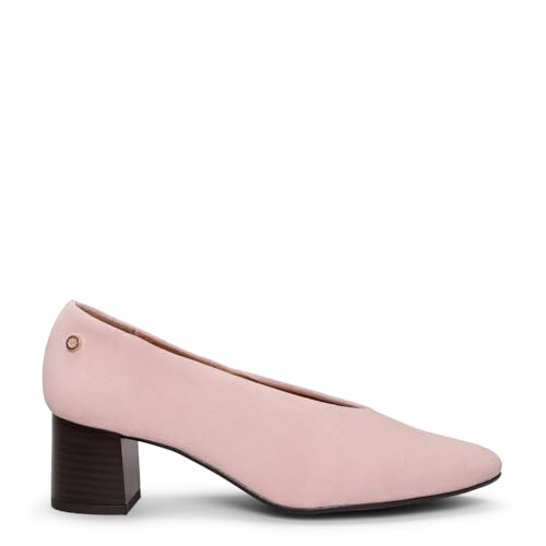 miMaO Zapatos con esconte en V y tacón Ancho de Piel en Nude, EU 40
