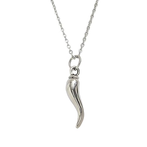 Collier corne italienne en argent sterling 925, pendentif piment porte-bonheur élégant