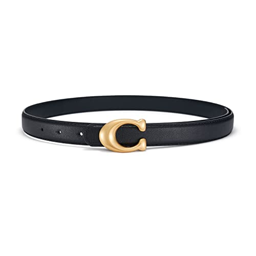 SYMOL Ceinture Femme Cuir Noir Blanc Véritable Ceintures Ceinturon Femme 24mm Jeans Casual Classique Rétro (Noir, Taille:105CM-115CM)