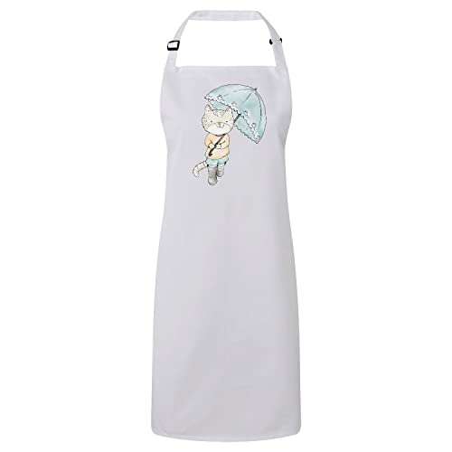 Tablier cuisine blanc premium avec chat aquarelle élégant et résistant
