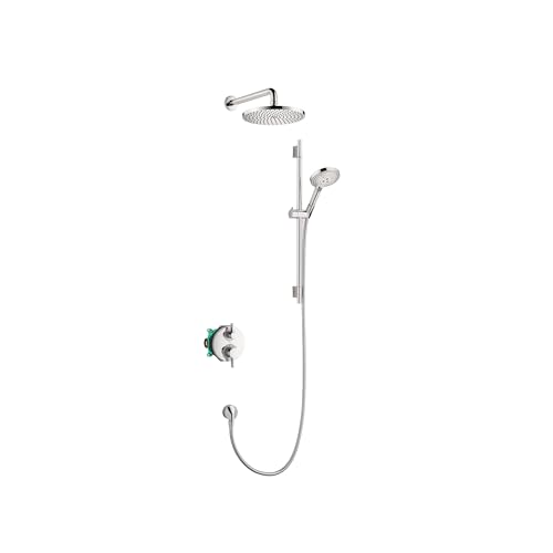 hansgrohe Raindance S Complete Shower System Shower Set 3-Spray PowderRain, Rain, and Massage Volume and Auto Temperature Control in Chrome, Rough and Shower Valve Included 2.5 GPM, 04915000