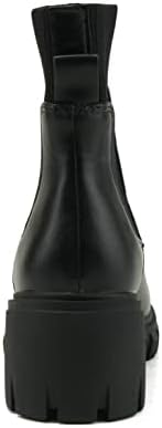Soda ZORDY ~ Women Lug Sole Mid Heel Chelsea Fashion Elastic Sock Shaft Ankle Bootie (Black Pu, us_footwear_size_system, adult, women, numeric, medium, numeric_7) | Image 1