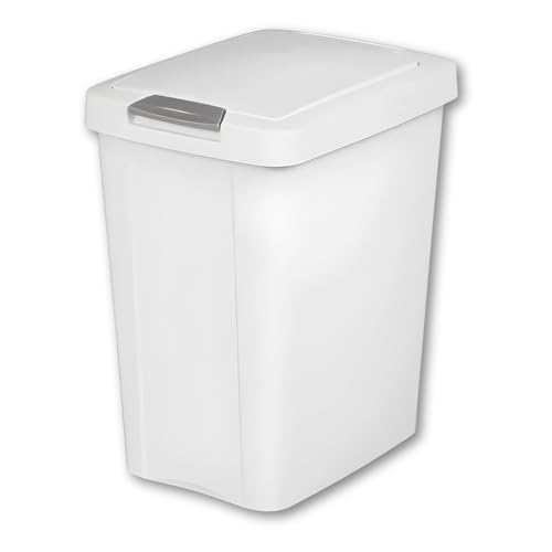 Image of 7.5 Gallon White Wastebasket with Touch-Open Lid: Ideal Office Trash Can, Under Sink Trash Can, Or Garbage Can with Lid for Kitchen, Bathroom, Mudroom