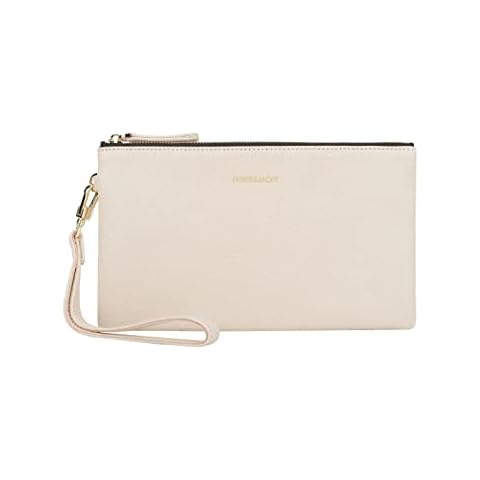 Doris&Jacky Goatskin Leather Wristlet Clutch Wallet Cute Small Pouch Bag With Strap Cover
