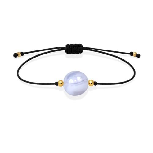 Pulsera Calcedonia Azul Natural – Calma & Comunicación Interior | Joyería Hecha a Mano en España | Oro 18k Chapado | Ajustable Unisex | Regalo Elegante