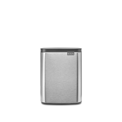 Brabantia Pattumiera Bo 7L - Piccolo ed elegante - Apertura e chiusura soft - Igienico e poco ingombrante - appendibile a parete - Per bagno, toilette, camera da letto - Matt Steel FPP