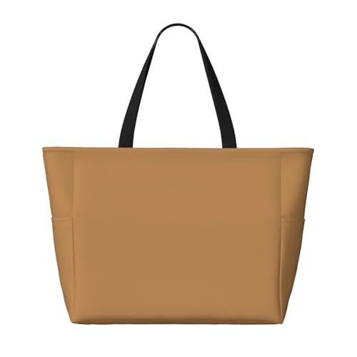 Large Capacity Beach Bag - print Waterproof Travel Bag Solid color brown Multi-Pocket Tote for Vacation Gym Women2