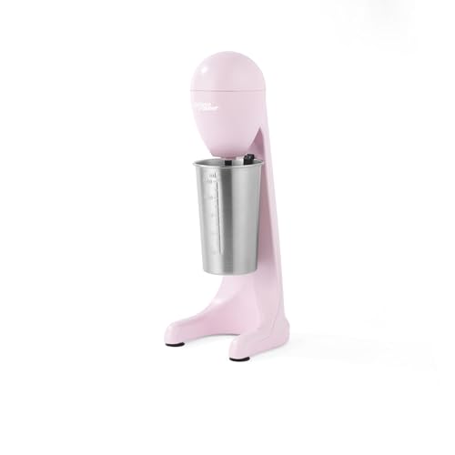 Giles & Posner Milkshake Maker Iced Coffee Maker 2 Speeds Includes 500ml Stainless Steel Cup & Blade Capacity Markings Milk Frothing Cocktails Electric Drinks Mixer Matte Pink 100W