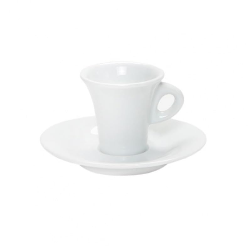 Set 6 Tazzine da Caffè in Porcellana Bianca Modello Aida con Piattini – Design Bar a Trombetta, Capacità 100 ml
