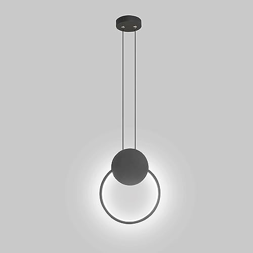 LIGKIN Lampadari a Sospensione LED Moderno 11W Rotondi, Creativa Plafoniera in Alluminio LED lampada da soffitto per Cucina Soggiorno Camera da letto, Nero