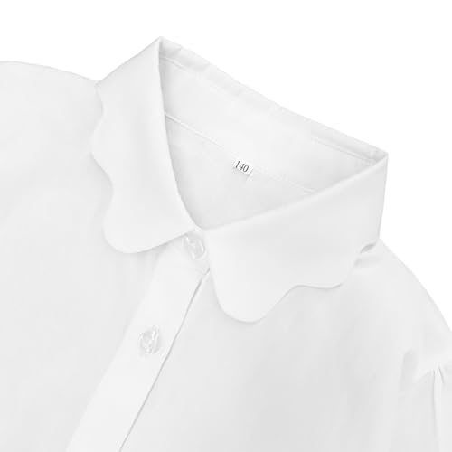 Image of Girls Button Down Shirt Puff Sleeves Blouse Summer Cute Top Doll Collar School Uniform, 4-13Y