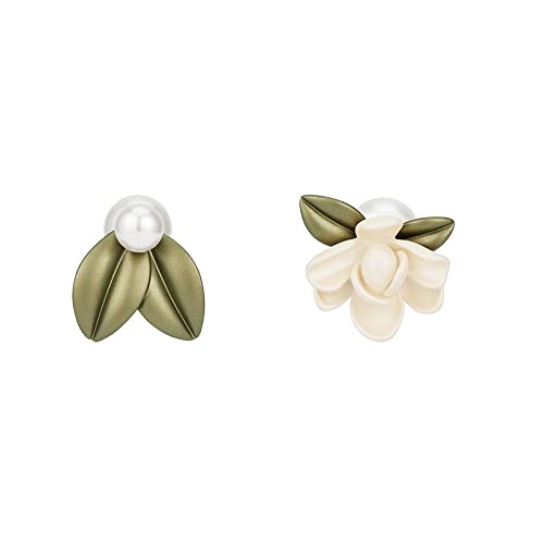 Pendientes asimétricos de hoja y flor en plata 925 elegantes para mujer