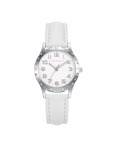 Viceroy Niña 401210-05 - Reloj Acero Circular, Correa Piel Sintética, Blanco, Pulser
