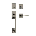 Kwikset San Clemente Front Door Lock Handle and Deadbolt Set, Entry Handleset Exterior with Interior Reversible Lever, Gunmetal, Pick Resistant SmartKey Rekey Deadbolt Security