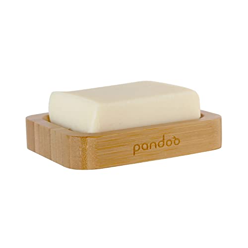 pandoo Porte-savon en bambou naturel - Pour savon, gommage, éponge et comme étagère de douche et de lavabo - Bac d'égouttement, porte-savon, porte-savon