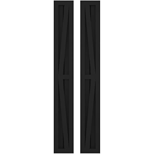 Ekena Millwork ARW102BF207X58BLH Americraft Exterior Real Wood Two Equal Panel Framed Board-n-Batten Shutters w/Double Z-Bar (Per Pair), 7"W x 58"H, Black