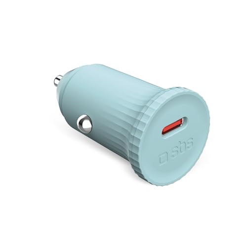 Sbs Caricatore Auto Con Materiali Riciclati Grs, Porta USB-C Da 25 Watt, Presa 12V Accendisigari, Compatto, Eco-Friendly, Azzurro-image
