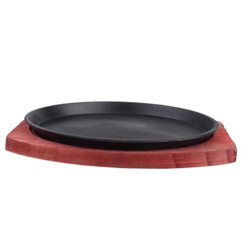 CIYODO Cast Iron Plate Set with Wooden Serving Tray Non Stick Round Griddle for Fajitas for Home Cooking Induction Gas Stoves Durable Easy to Clean