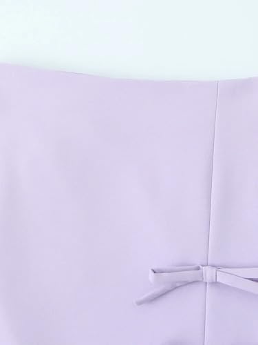 Solid Color Bow Front Slit Side Zipper Mini Skirt Vintage High Waist Women's Short Skirt4