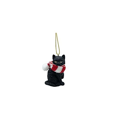 Black Longhair Tabby Kitty Cat Christmas Tree Ornament with Candy Cane Scarf
