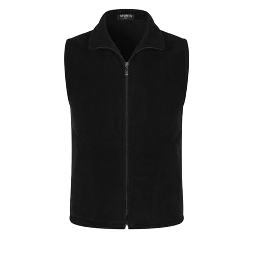 Chaleco de forro polar para hombre, con cremallera frontal, cómodo, cálido, cuello con bolsillos laterales, chaqueta sin mangas, chaleco ligero y cálido para senderismo al aire libre, camping, Negro